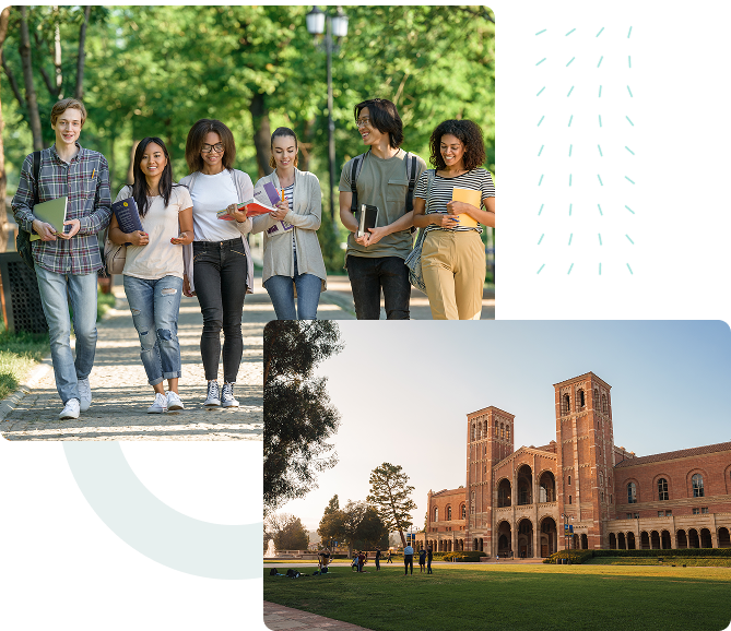 Group of high school students walking together on a college campus